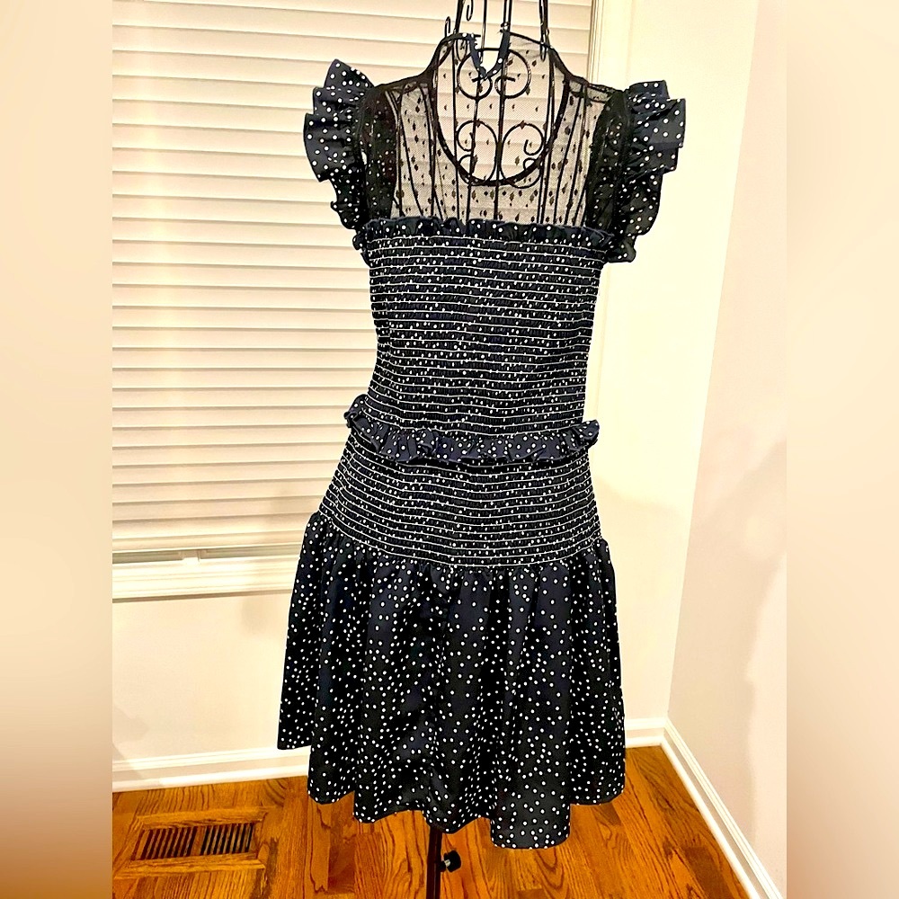 New without tags Aqua dress, navy with white polkadots and black lace